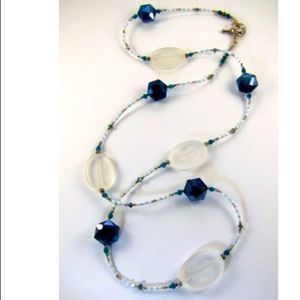 bjb Deep Blue Crystal & White Sea Glass Necklace